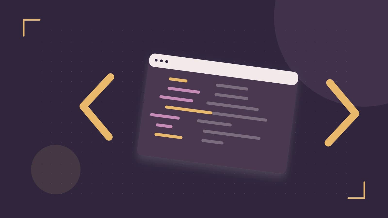 Editorial illustration of an abstract code editor, syntax blocks and oversized programming brackets
