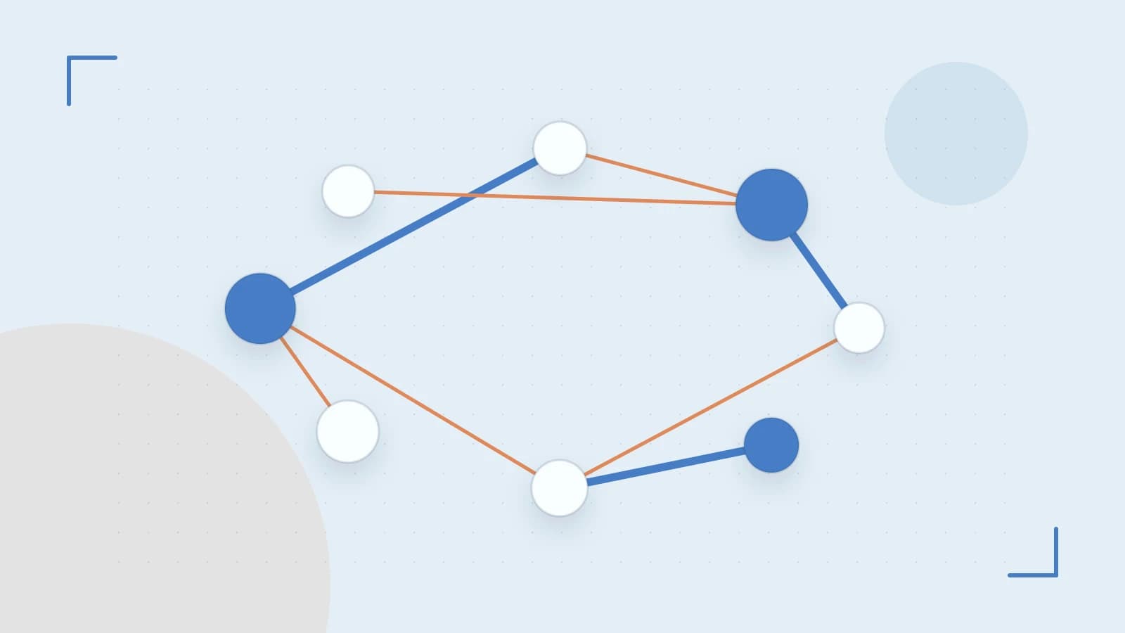 Editorial illustration of an algorithmic node graph with branching paths and a highlighted result