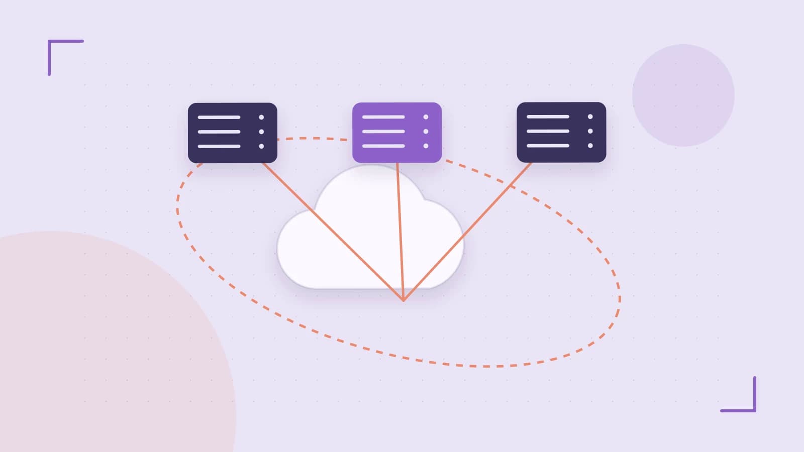 Editorial illustration of cloud infrastructure, connected server racks and an orbital service map