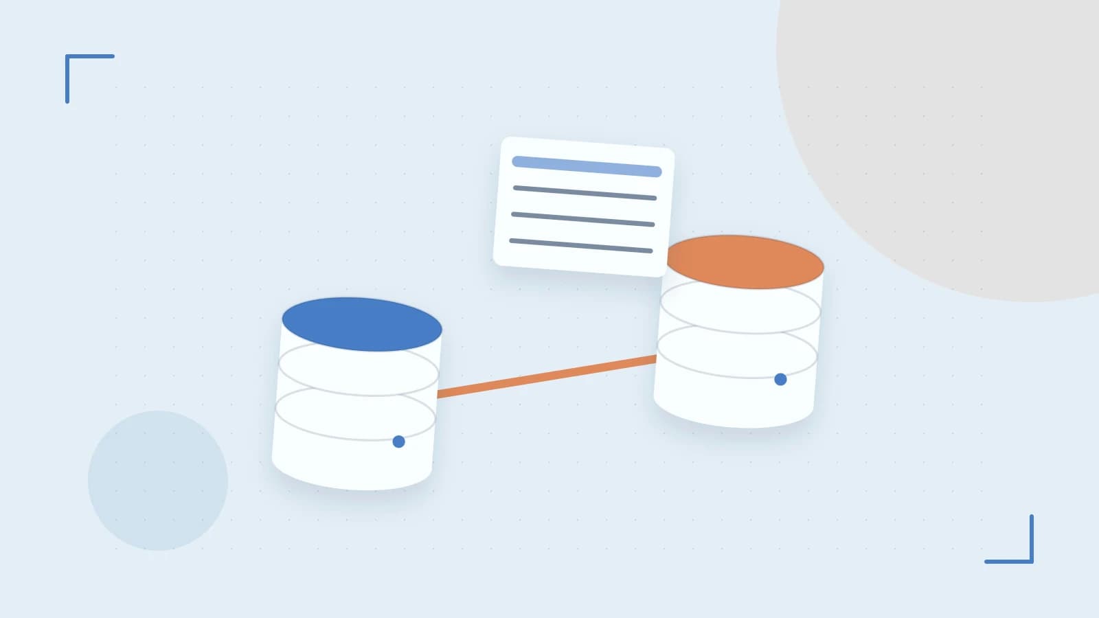 Editorial illustration of structured records, database cylinders and relationships between tables