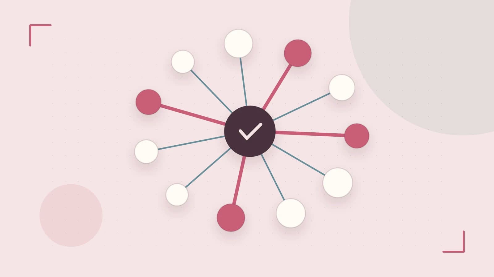 Editorial illustration of an algorithmic node graph with branching paths and a highlighted result