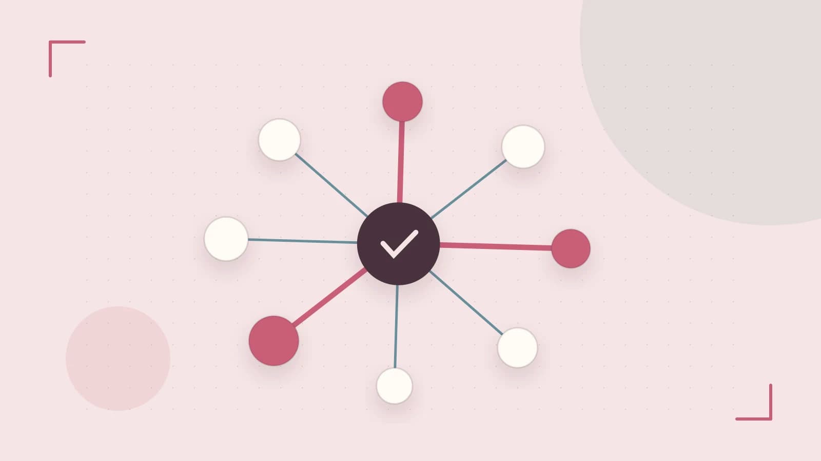 Editorial illustration of an algorithmic node graph with branching paths and a highlighted result