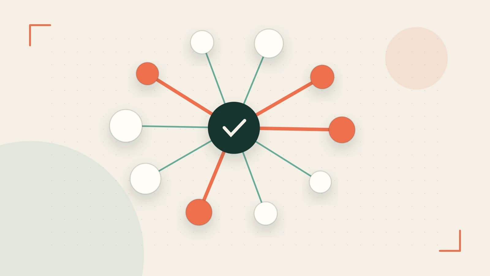 Editorial illustration of an algorithmic node graph with branching paths and a highlighted result