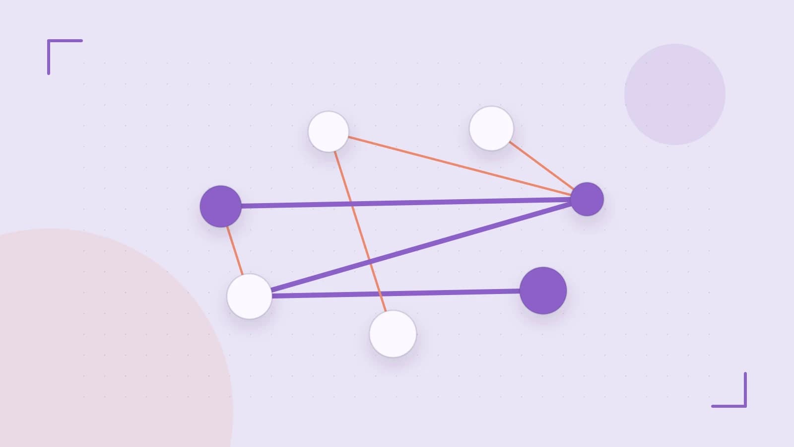 Editorial illustration of an algorithmic node graph with branching paths and a highlighted result