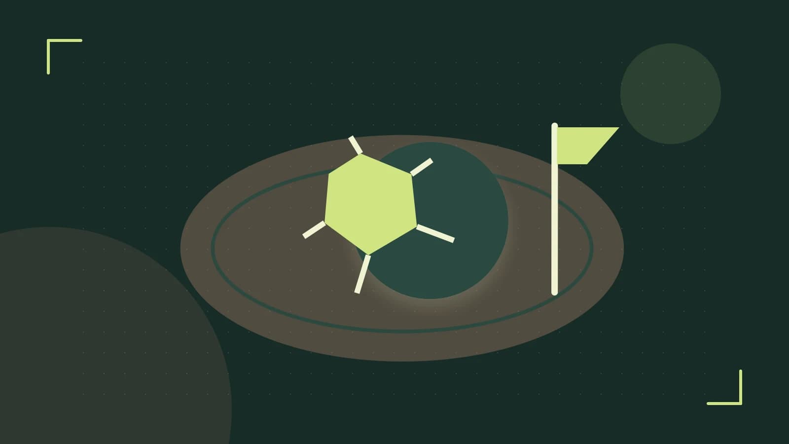 Editorial illustration of a stylized sports ball, stadium geometry and dynamic arcs