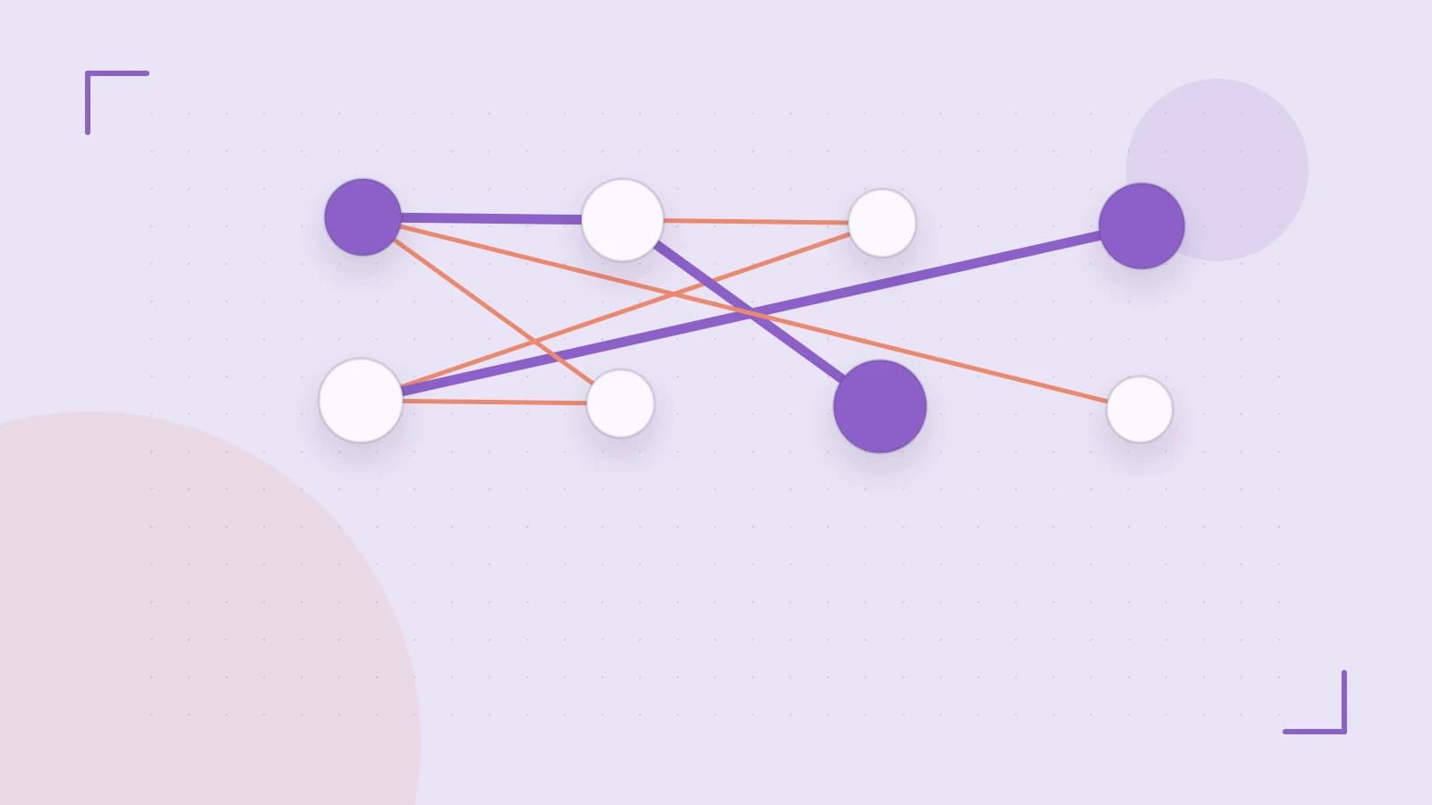 Editorial illustration of an algorithmic node graph with branching paths and a highlighted result