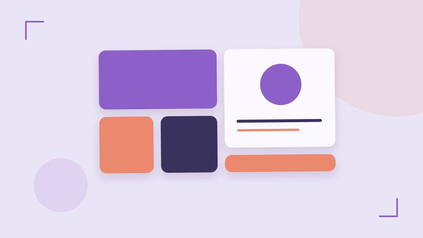 Editorial illustration of responsive browser layouts, overlapping design components and a color system