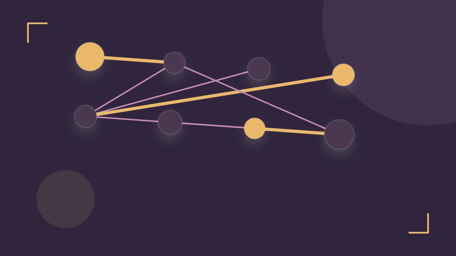 Editorial illustration of an algorithmic node graph with branching paths and a highlighted result