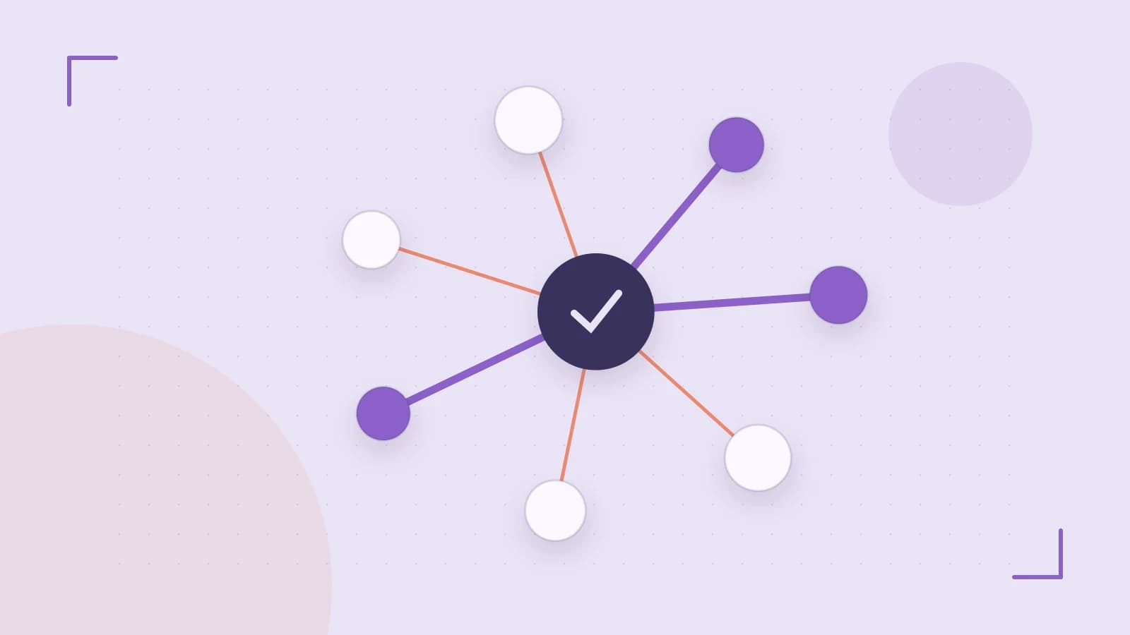 Editorial illustration of an algorithmic node graph with branching paths and a highlighted result