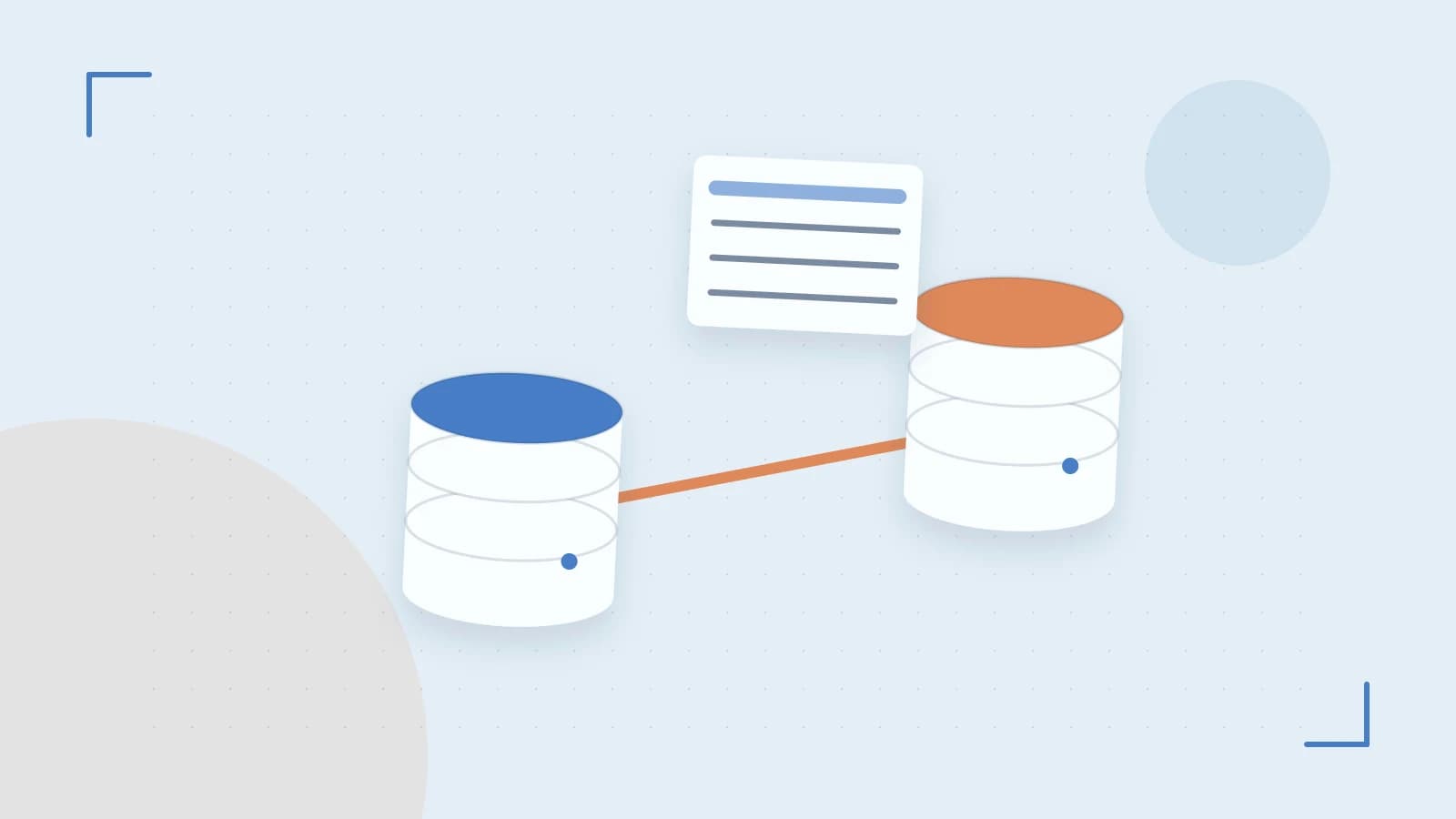 Editorial illustration of structured records, database cylinders and relationships between tables