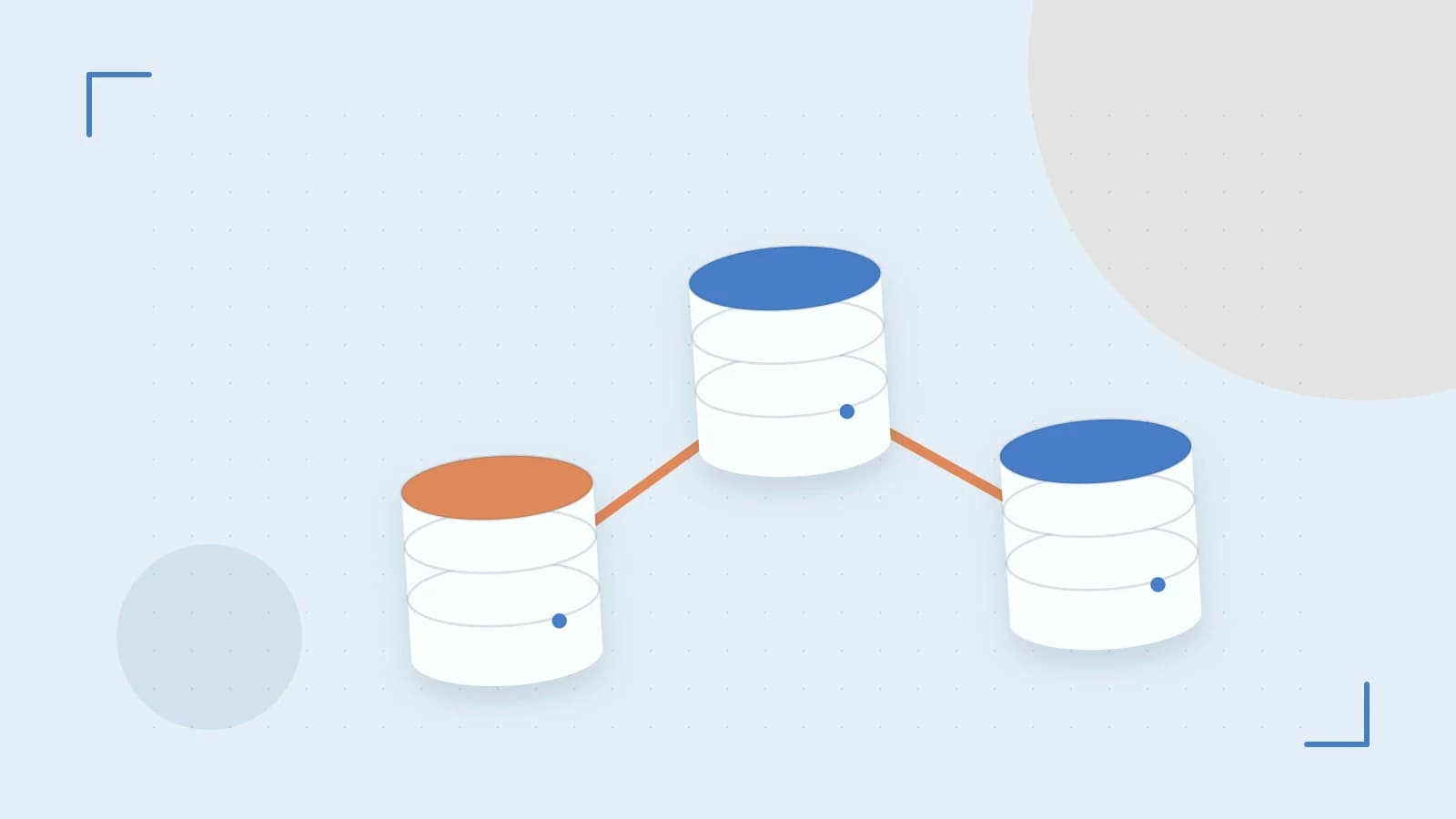 Editorial illustration of structured records, database cylinders and relationships between tables