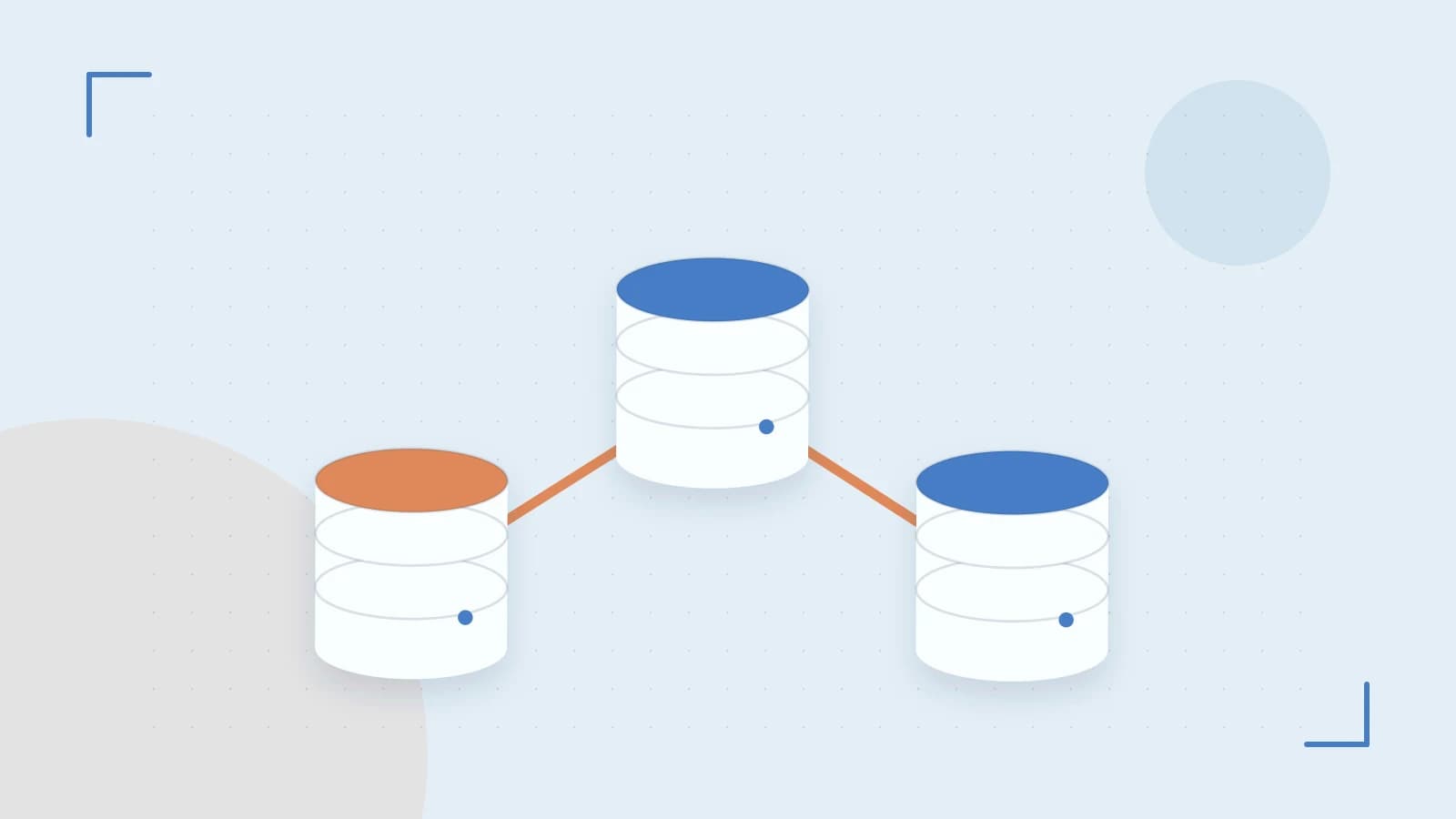 Editorial illustration of structured records, database cylinders and relationships between tables
