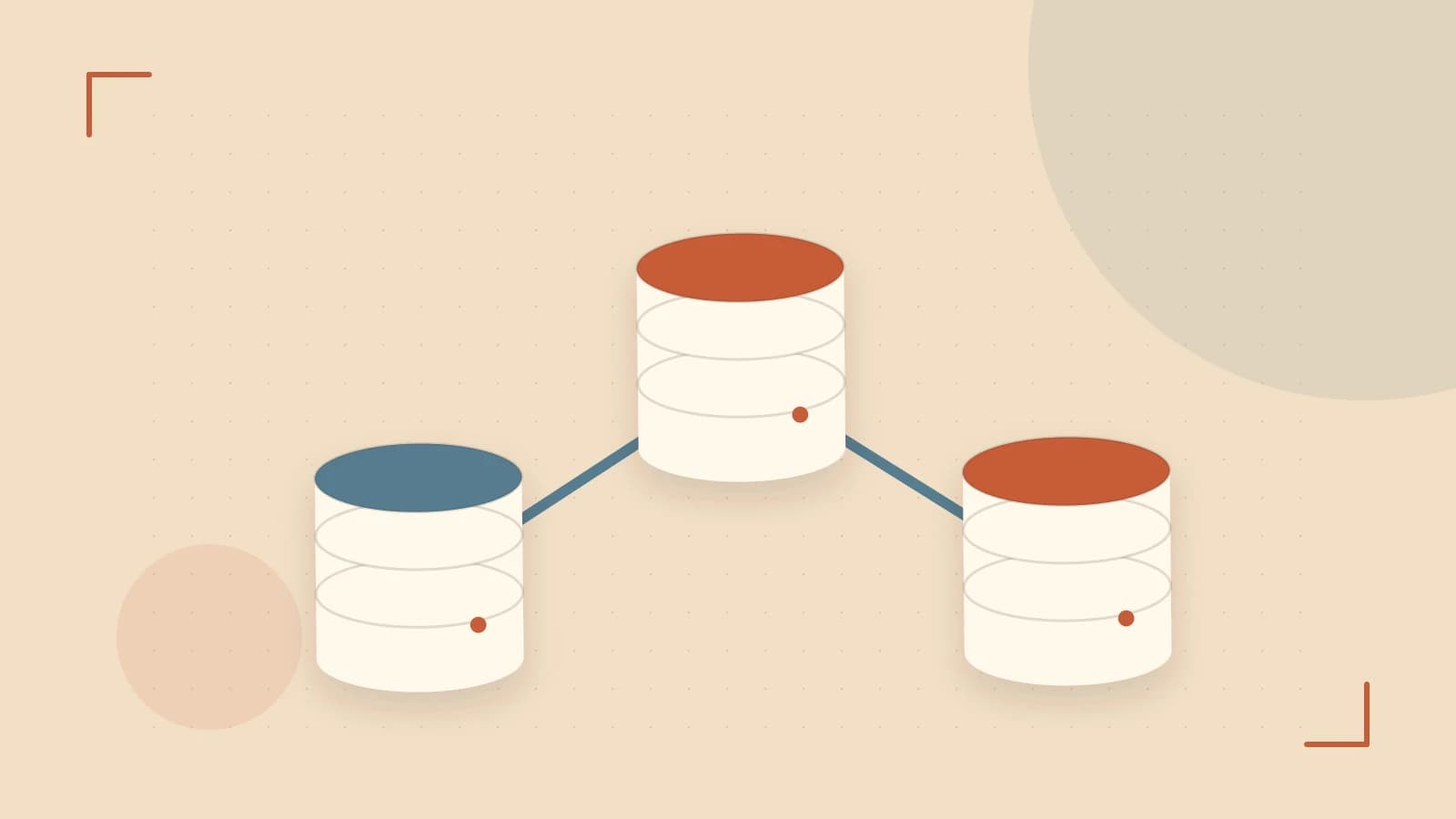 Editorial illustration of structured records, database cylinders and relationships between tables