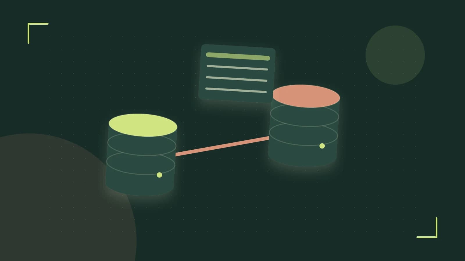 Editorial illustration of structured records, database cylinders and relationships between tables