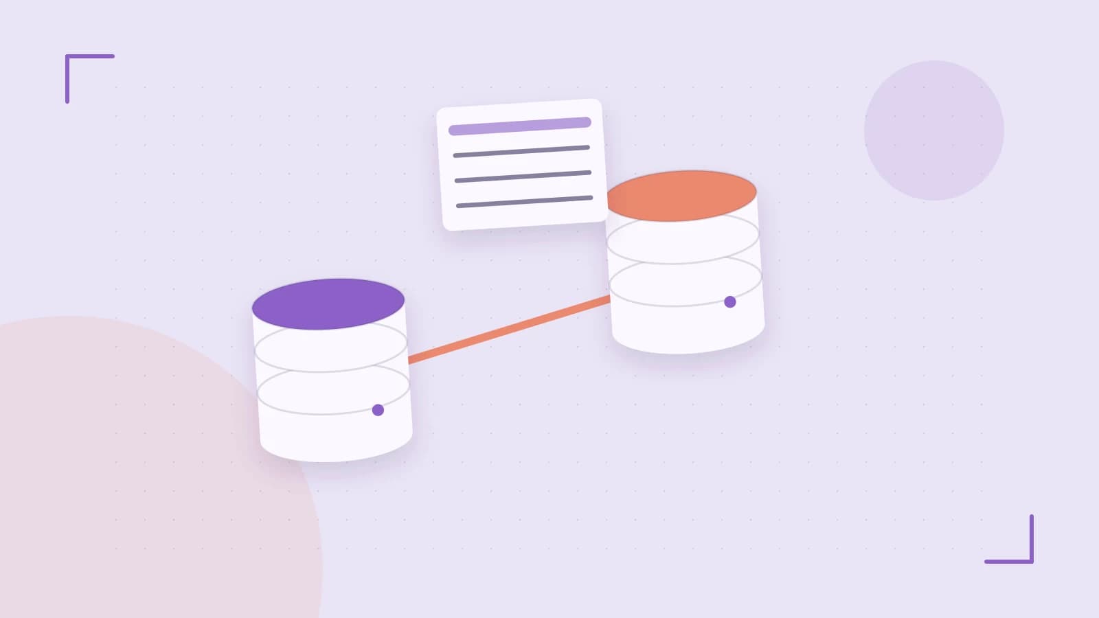 Editorial illustration of structured records, database cylinders and relationships between tables