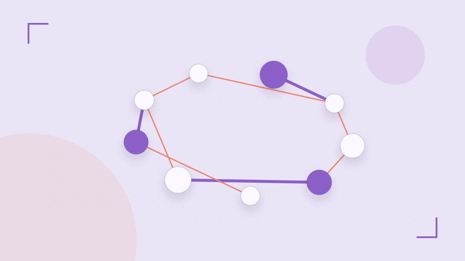 Editorial illustration of an algorithmic node graph with branching paths and a highlighted result