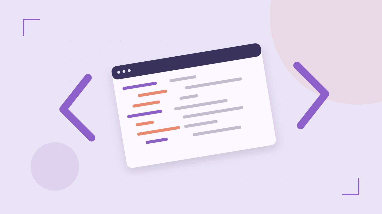 Editorial illustration of an abstract code editor, syntax blocks and oversized programming brackets
