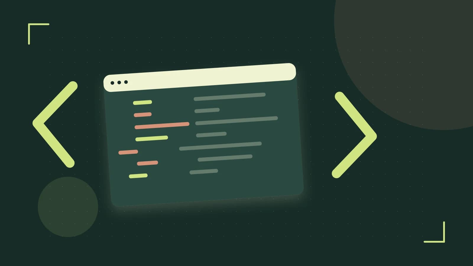 Editorial illustration of an abstract code editor, syntax blocks and oversized programming brackets