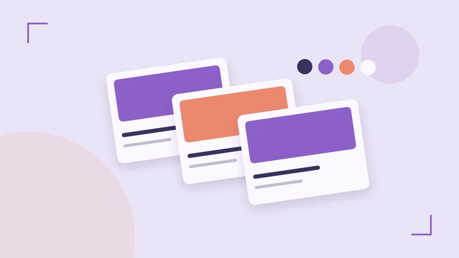 Editorial illustration of responsive browser layouts, overlapping design components and a color system