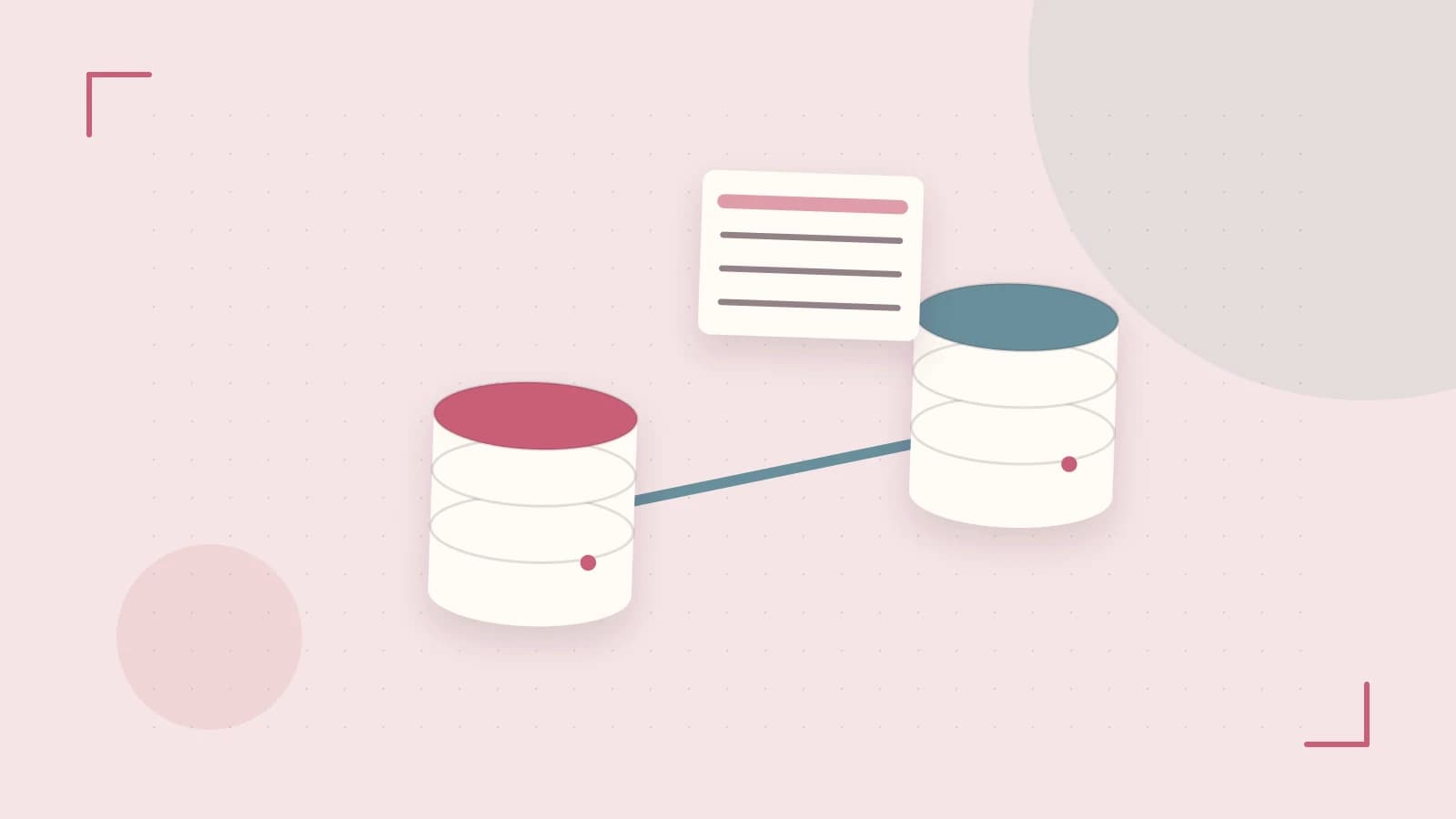 Editorial illustration of structured records, database cylinders and relationships between tables