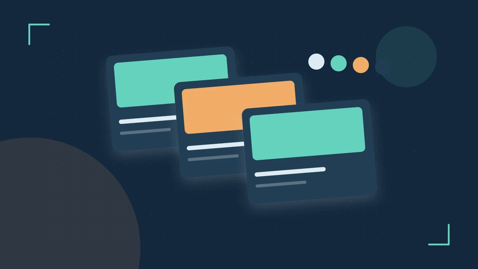 Editorial illustration of responsive browser layouts, overlapping design components and a color system
