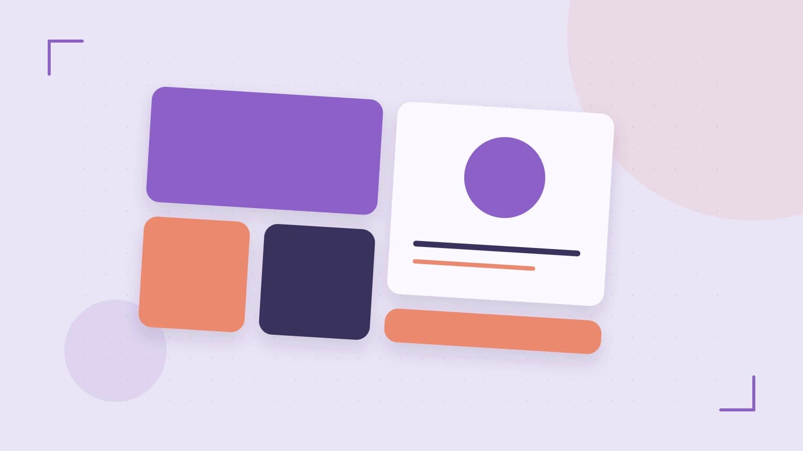 Editorial illustration of responsive browser layouts, overlapping design components and a color system