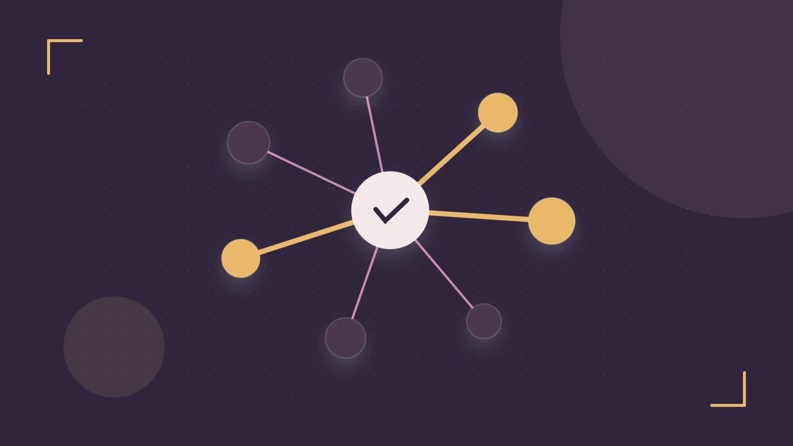 Editorial illustration of an algorithmic node graph with branching paths and a highlighted result