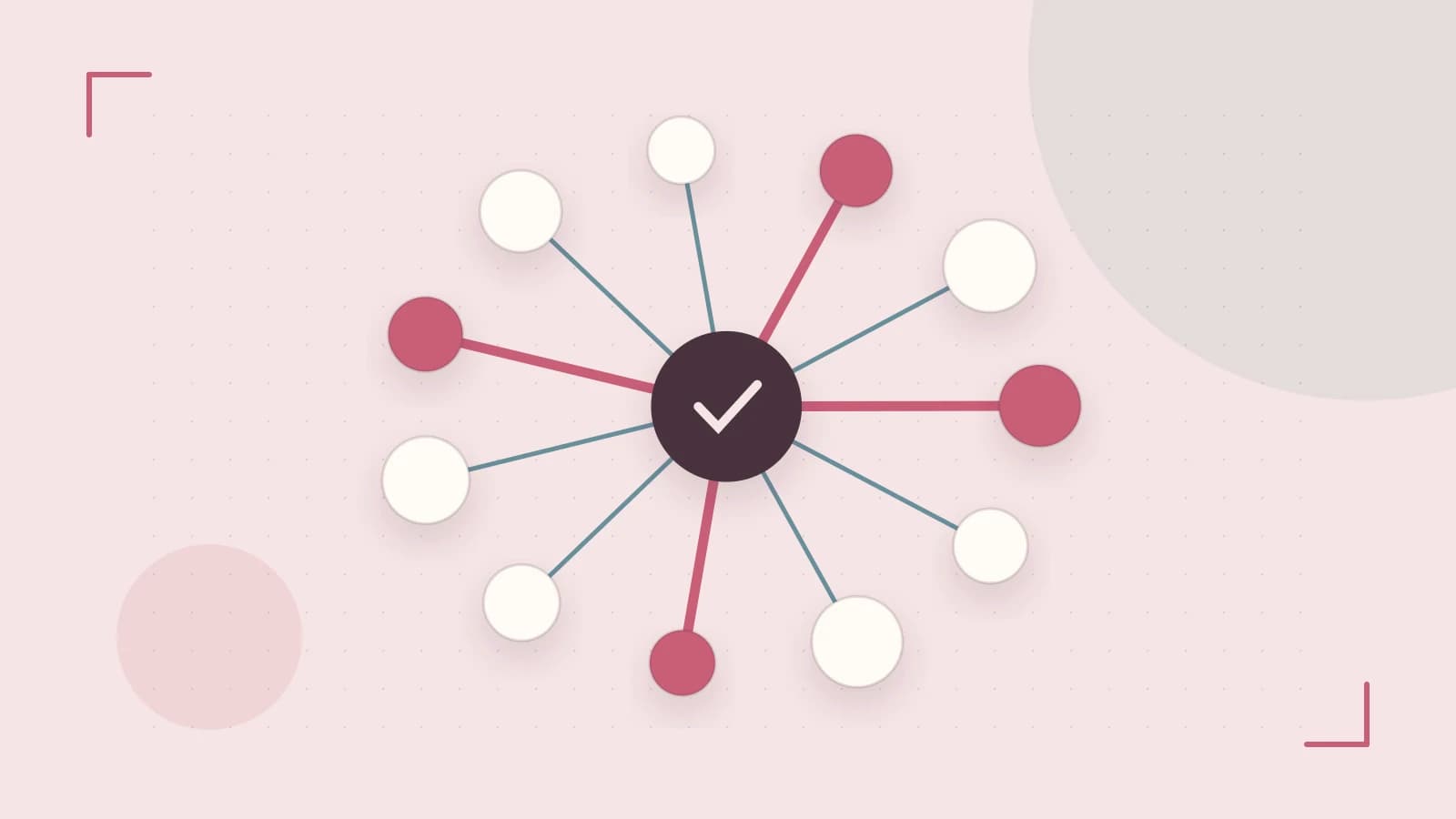 Editorial illustration of an algorithmic node graph with branching paths and a highlighted result