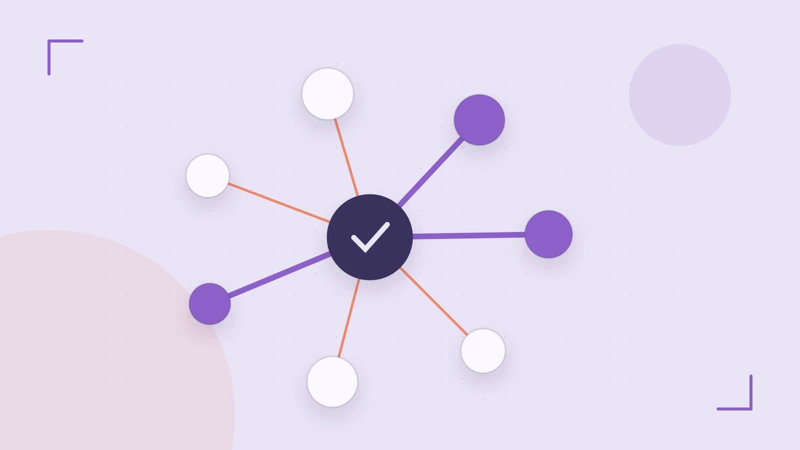 Editorial illustration of an algorithmic node graph with branching paths and a highlighted result