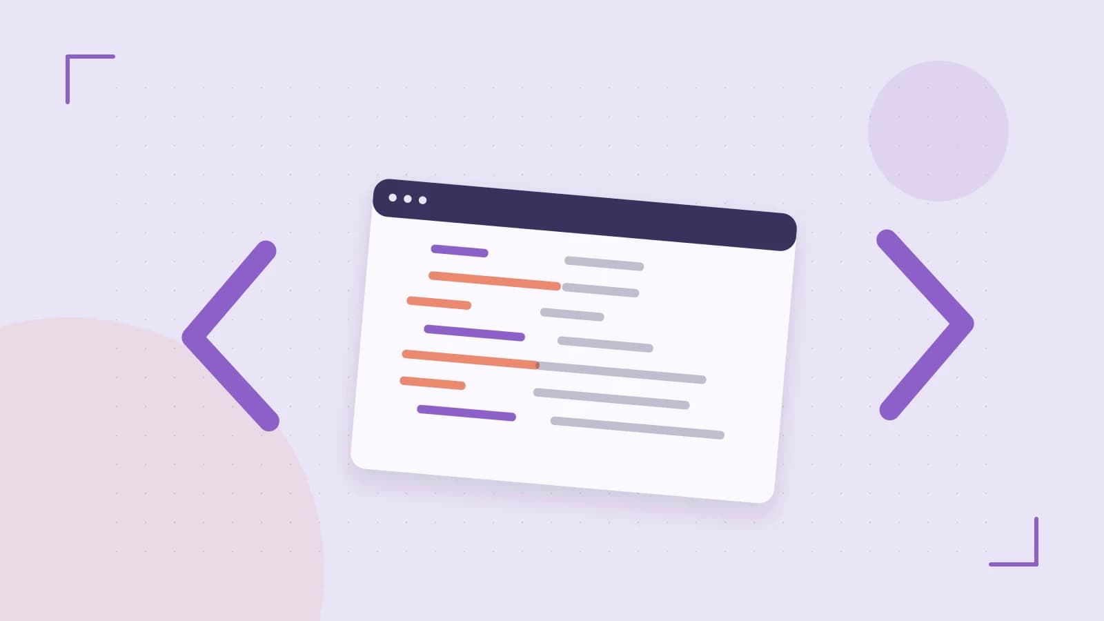 Editorial illustration of an abstract code editor, syntax blocks and oversized programming brackets