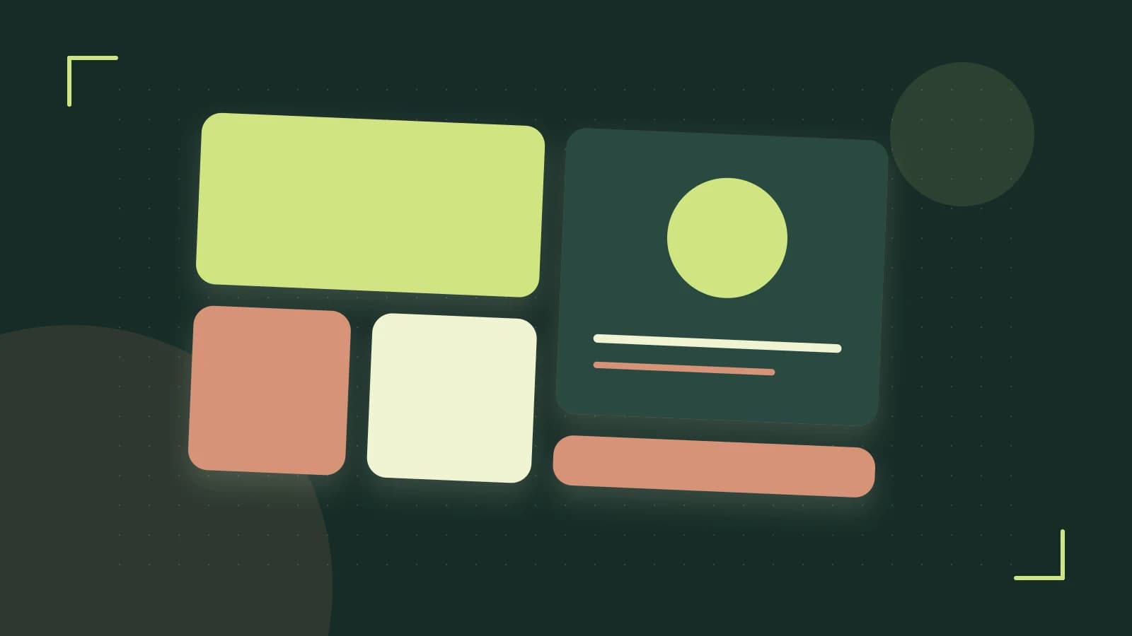 Editorial illustration of responsive browser layouts, overlapping design components and a color system