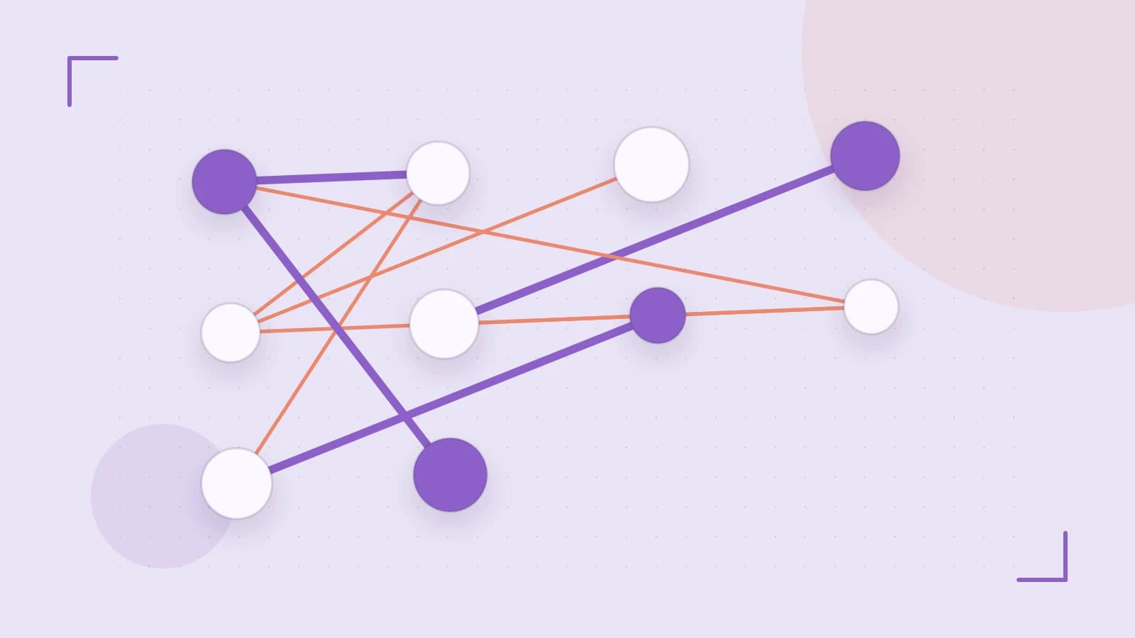 Editorial illustration of an algorithmic node graph with branching paths and a highlighted result