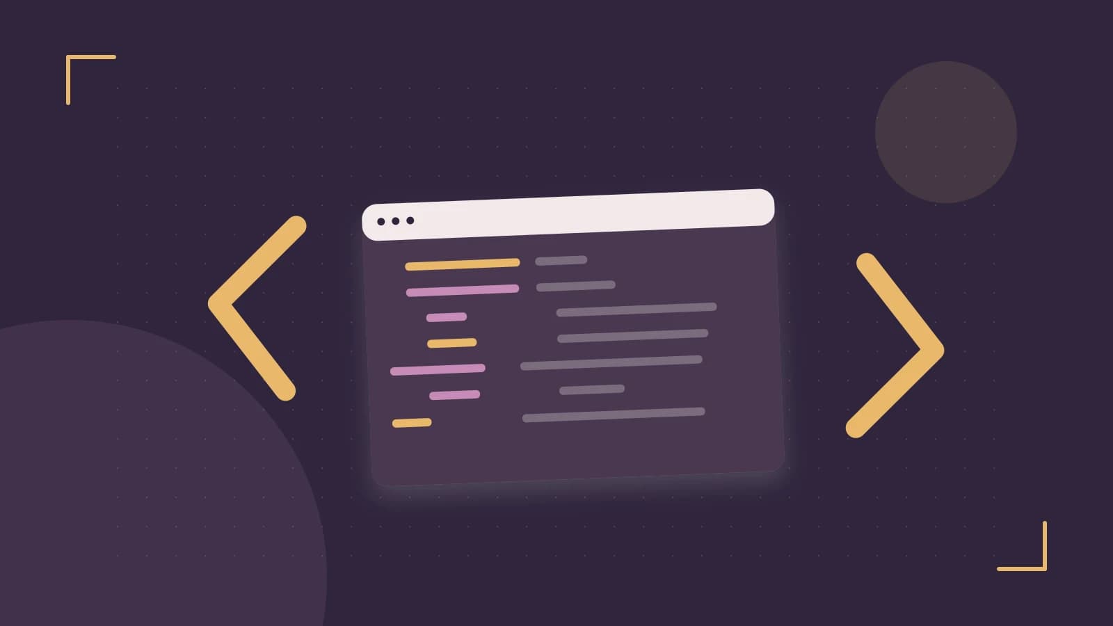 Editorial illustration of an abstract code editor, syntax blocks and oversized programming brackets