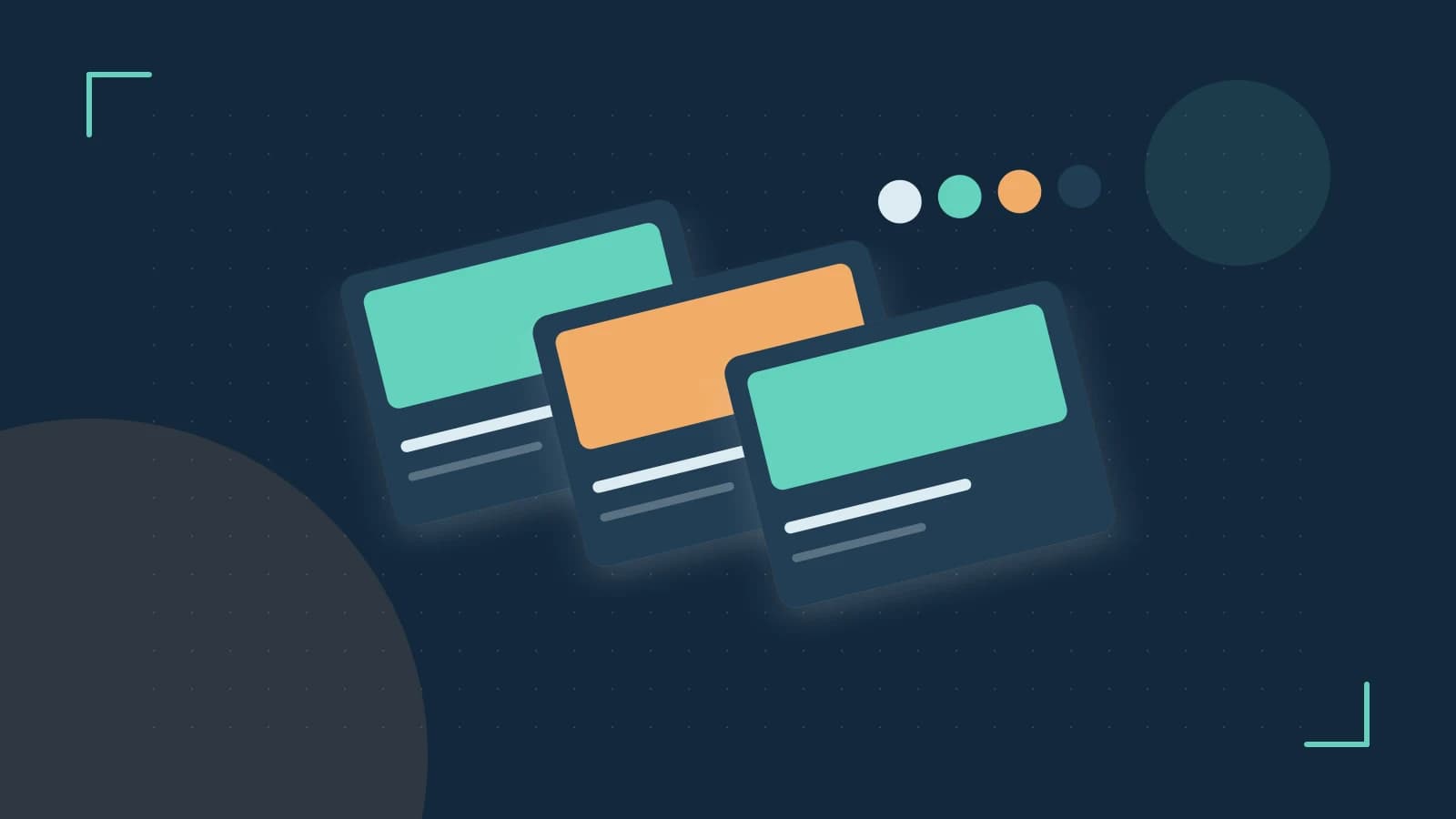 Editorial illustration of responsive browser layouts, overlapping design components and a color system