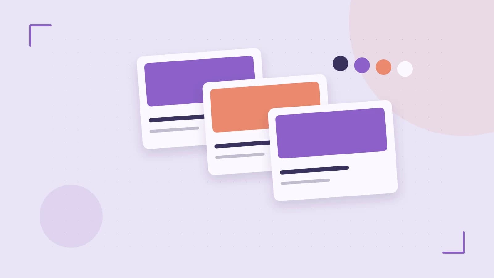 Editorial illustration of responsive browser layouts, overlapping design components and a color system