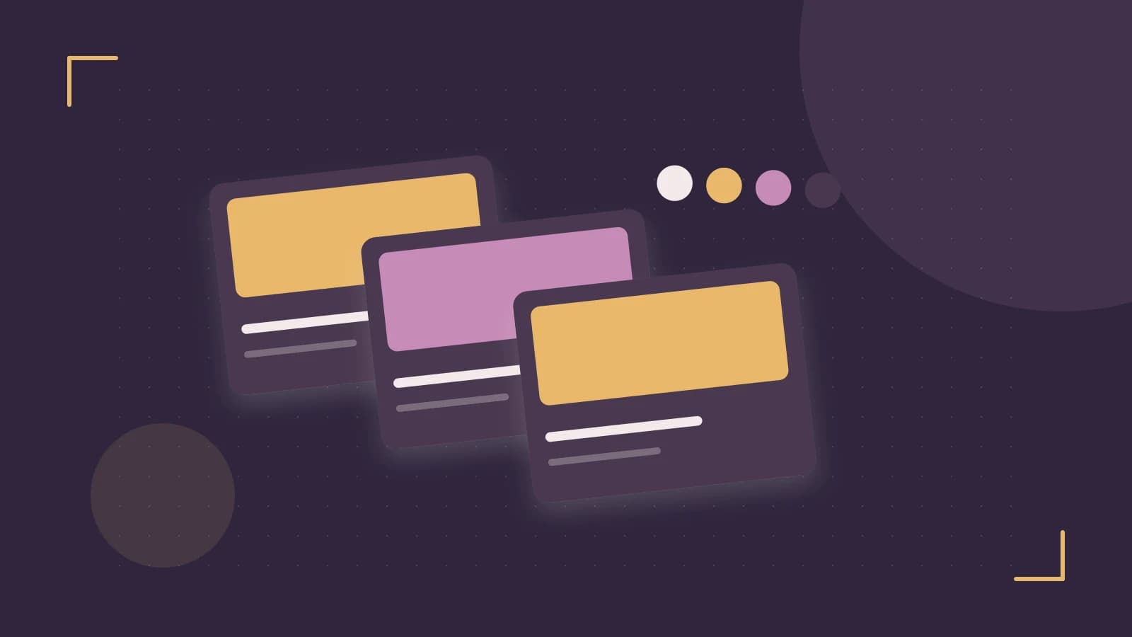 Editorial illustration of responsive browser layouts, overlapping design components and a color system