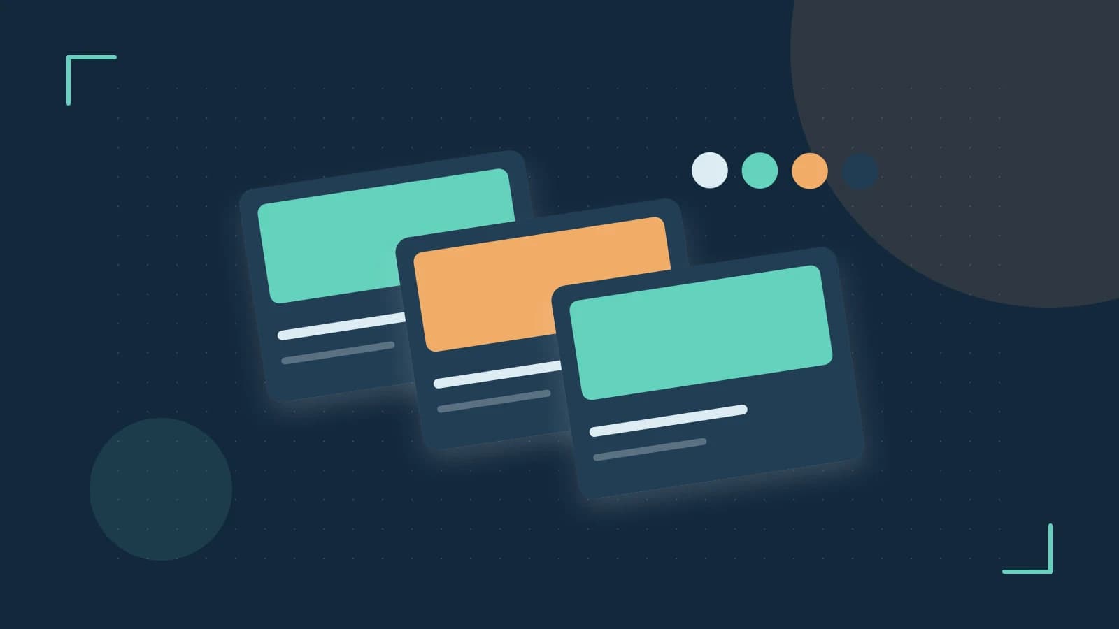 Editorial illustration of responsive browser layouts, overlapping design components and a color system