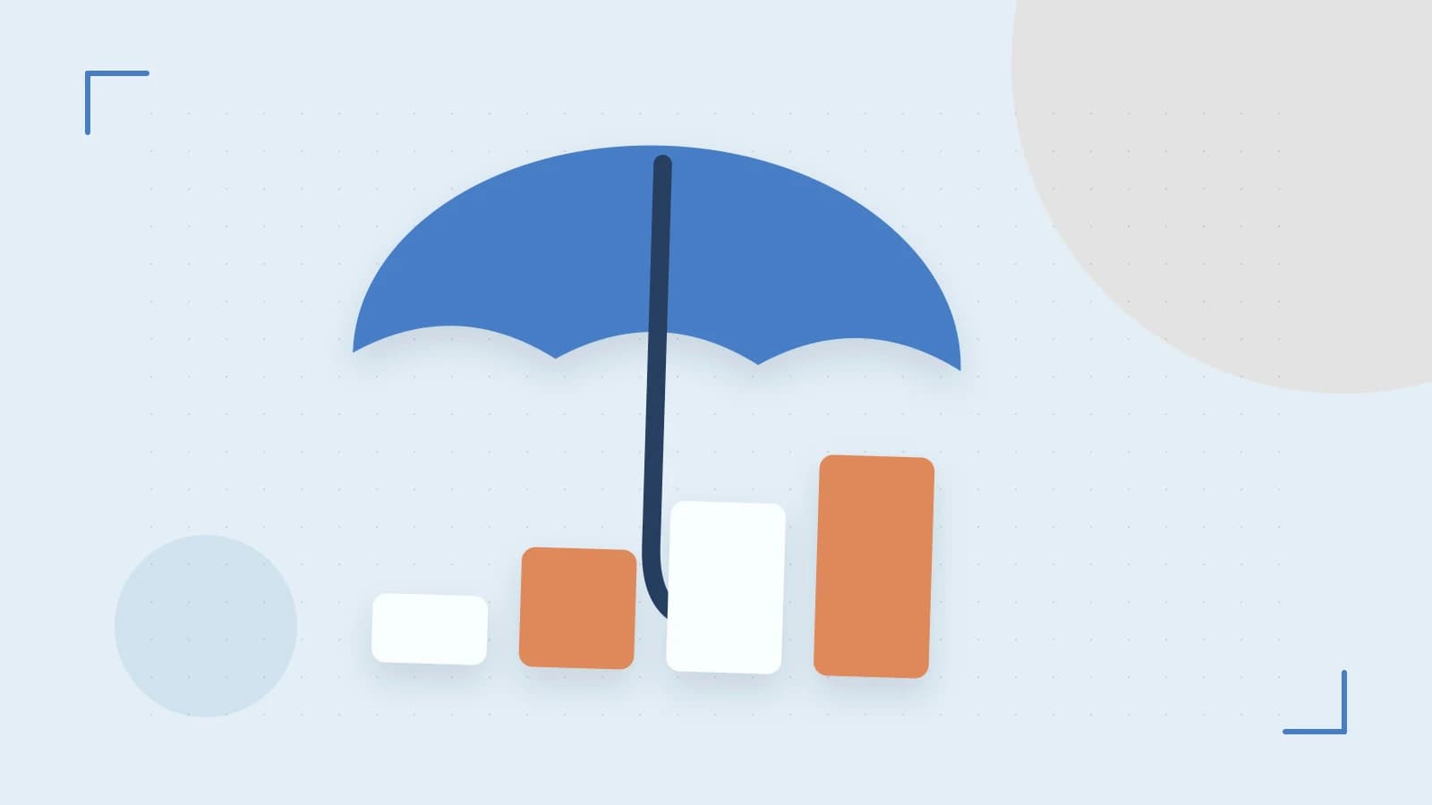 Editorial illustration of abstract coins, a payment card and a geometric financial chart without data labels