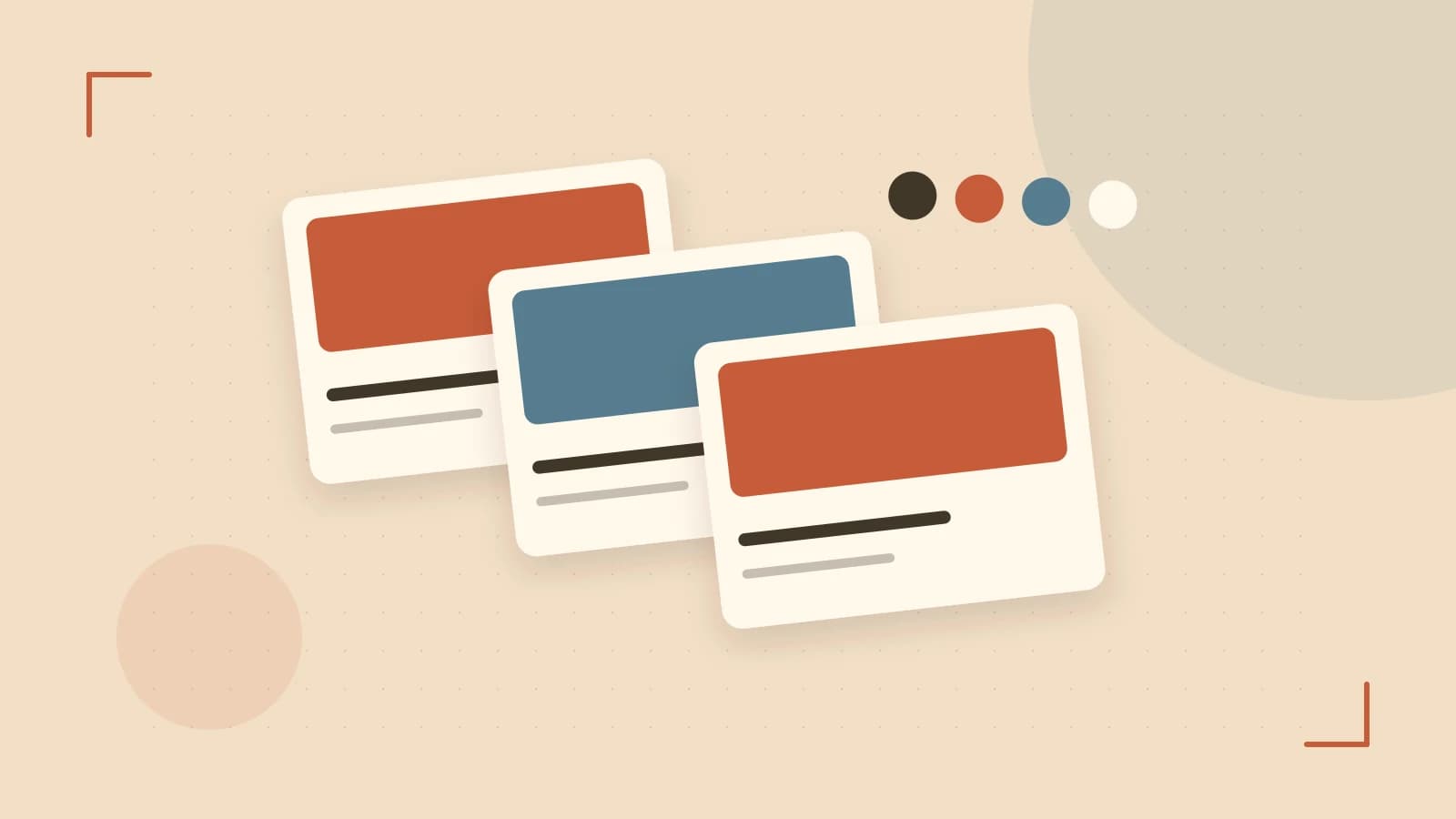 Editorial illustration of responsive browser layouts, overlapping design components and a color system