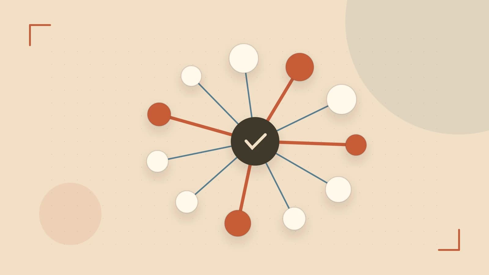 Editorial illustration of an algorithmic node graph with branching paths and a highlighted result