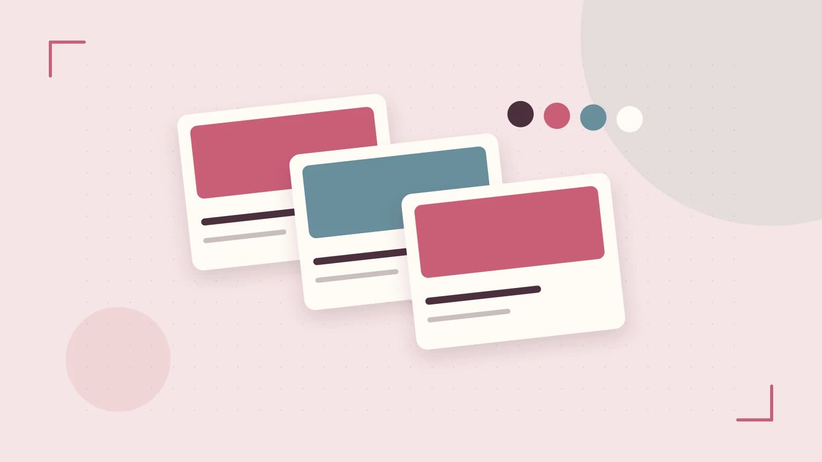 Editorial illustration of responsive browser layouts, overlapping design components and a color system