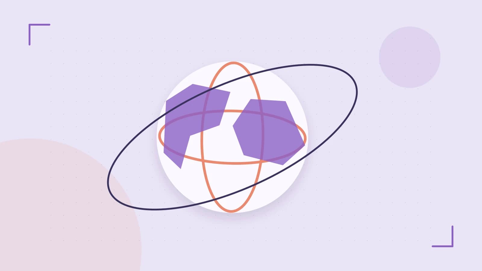 Editorial illustration of an editorial globe with meridians and layered geographic shapes