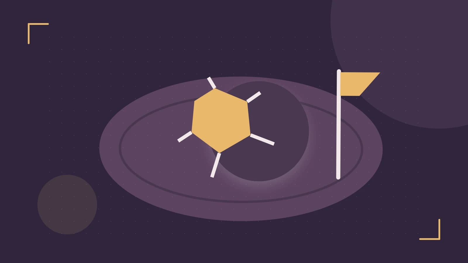 Editorial illustration of a stylized sports ball, stadium geometry and dynamic arcs