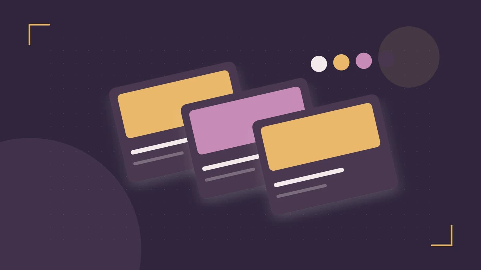 Editorial illustration of responsive browser layouts, overlapping design components and a color system