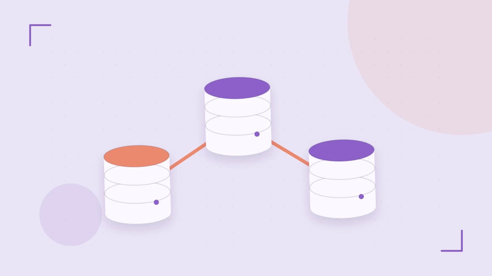 Editorial illustration of structured records, database cylinders and relationships between tables
