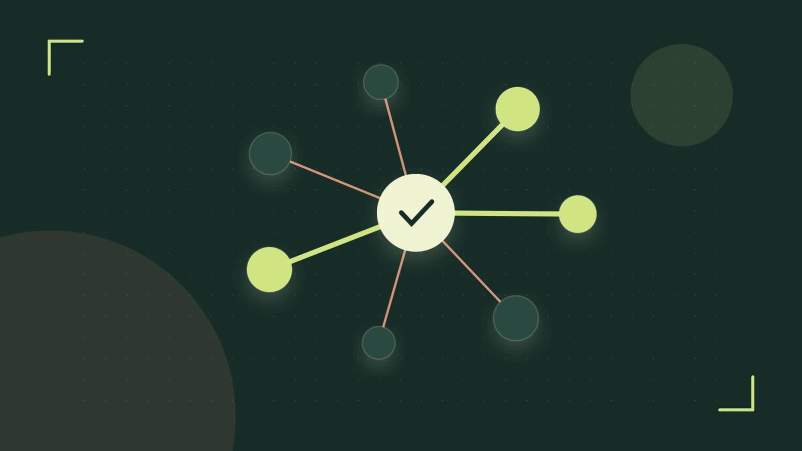 Editorial illustration of an algorithmic node graph with branching paths and a highlighted result
