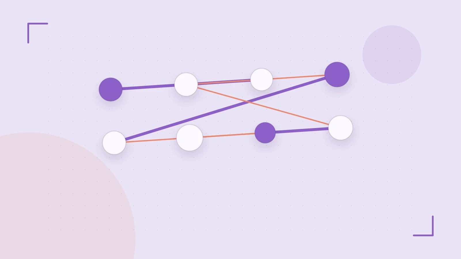 Editorial illustration of an algorithmic node graph with branching paths and a highlighted result