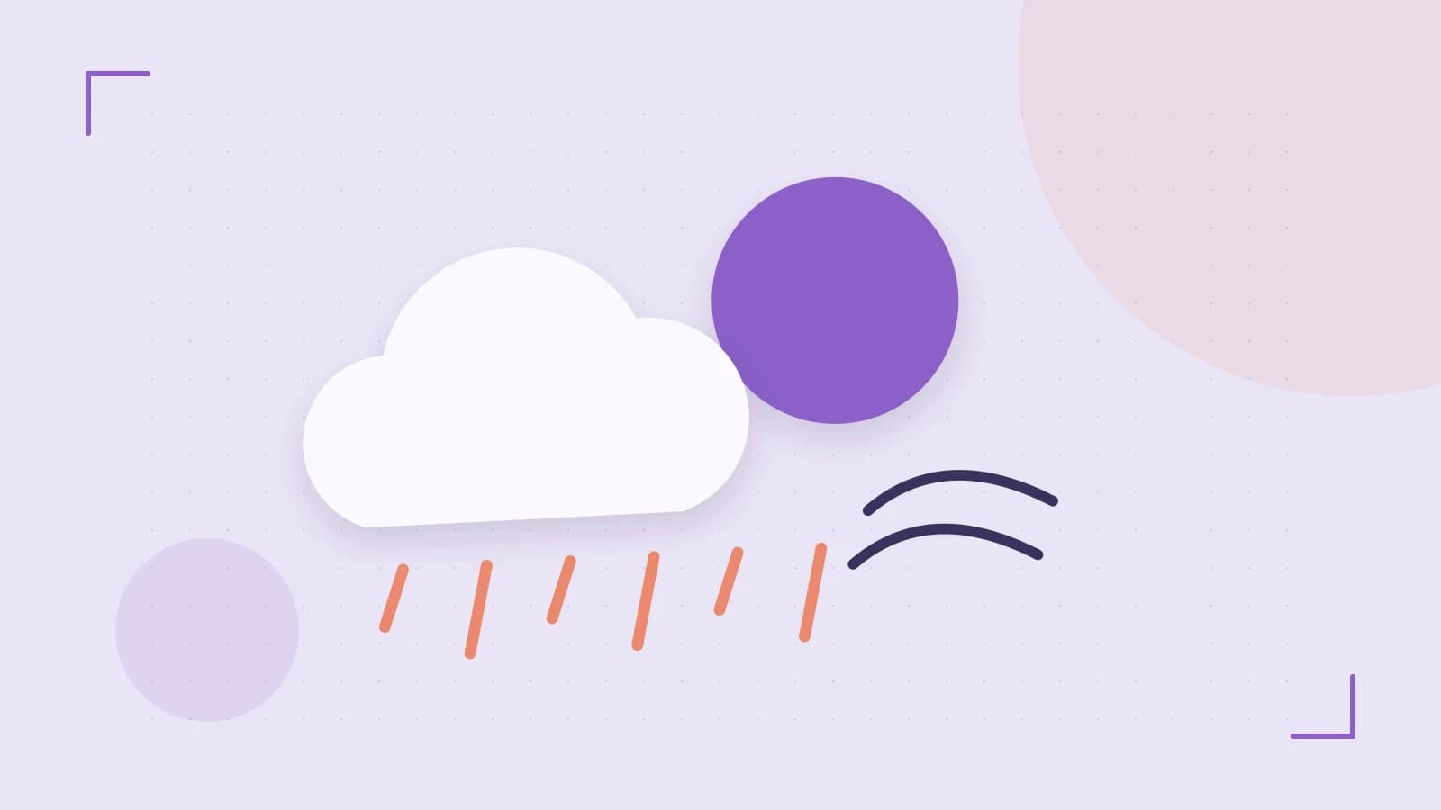 Editorial illustration of a sun, layered clouds, raindrops and flowing weather patterns
