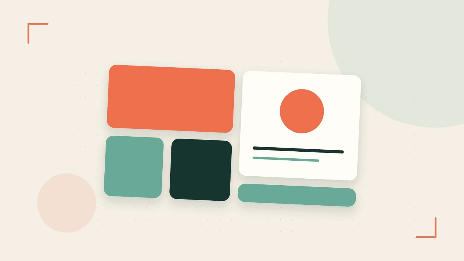 Editorial illustration of responsive browser layouts, overlapping design components and a color system