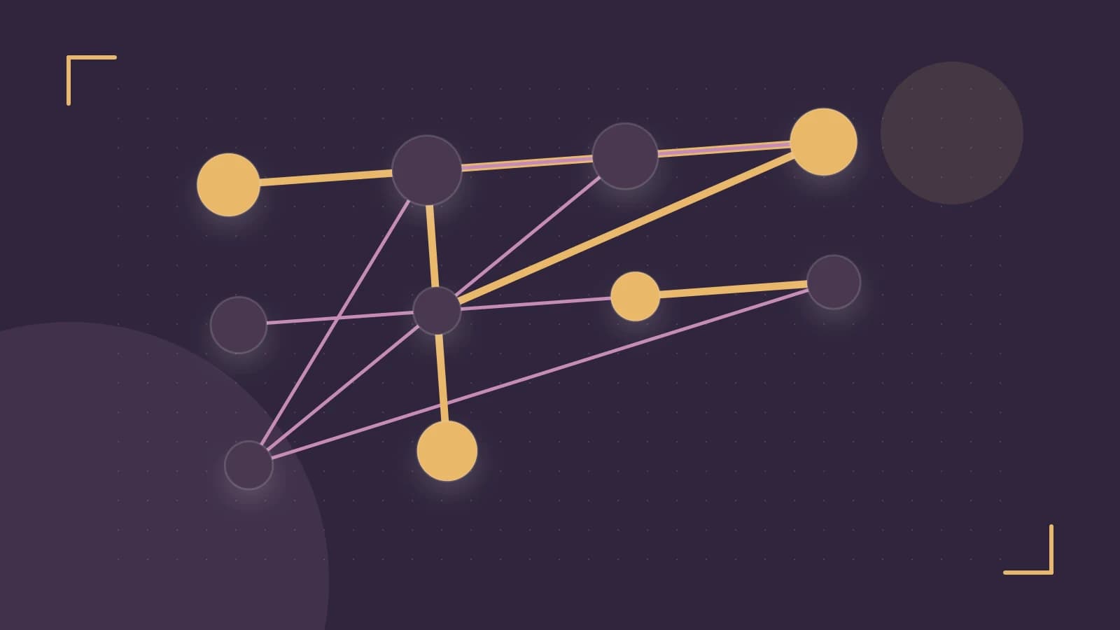 Editorial illustration of an algorithmic node graph with branching paths and a highlighted result